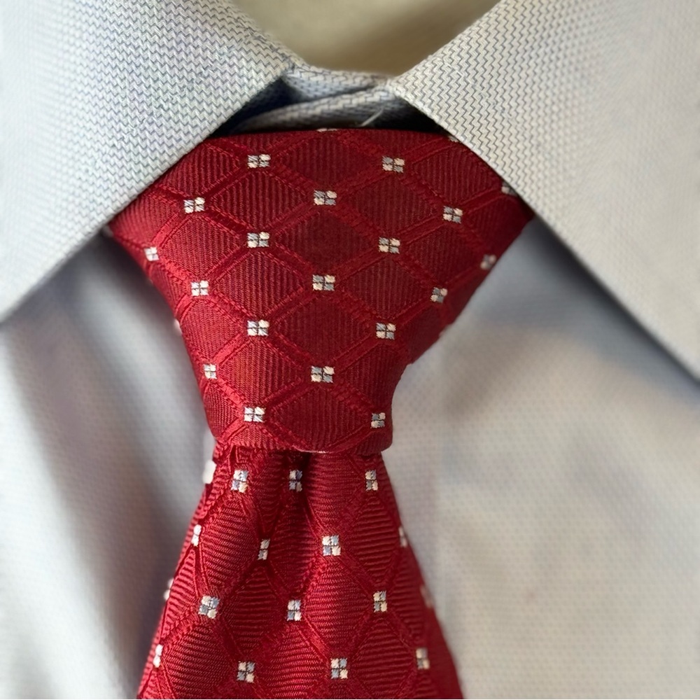 Tasso Elba Men’s Neckties 100% Silk Jacquard Red Geometric Tie